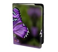 JIUTY Lovely Purple Butterfly Printing Passport Holder for Women Men,Cowhide Passport Travel Wallet, Travel Document Cover Accessories