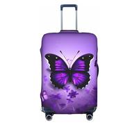 JIUTY Lovely Purple Butterflys Printing Large Suitcase Cover, Stretchable Suitcase Cover with Double-Sided Print, Keeps Luggage Closed