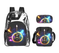 JIUTY Magic Electric Guitar Music Printed Backpack Set 3 In 1 Clear Bag Set For School Work Stadium Events And Daily Carry