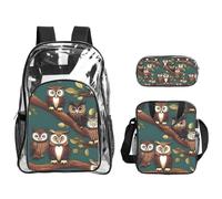 JIUTY Magic Owel Printed Backpack Set 3 In 1 Clear Bag Set For School Work Stadium Events And Daily Carry