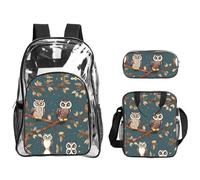 JIUTY Magic Owels Printed Backpack Set 3 In 1 Clear Bag Set For School Work Stadium Events And Daily Carry