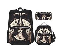 JIUTY Magic Witch Witchcraft Bohemian 3pcs Backpack 16" School Bookbag with Lunch Box Large Backpacks for Elementary Preschool