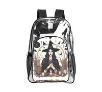 JIUTY Magic Witch Witchcraft Bohemian Drawing Print Clear Security Backpack Pvc School Bookbag Travel Front Pocket Side Mesh Modern Utility
