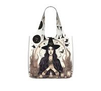 JIUTY Magic Witch Witchcraft Bohemian Drawing Print Foldaway Reusable Shopping Carrier 25l Polyester Tote Grocery Travel Weekend Bag Gift Pick