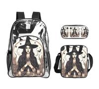 JIUTY Magic Witch Witchcraft Bohemian Drawing Printed Backpack Set 3 In 1 Clear Bag Set For School Work Stadium Events And Daily Carry