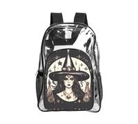 JIUTY Magic Witch Witchcraft Bohemian Print Clear Security Backpack Pvc School Bookbag Travel Front Pocket Side Mesh Modern Utility
