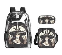 JIUTY Magic Witch Witchcraft Bohemian Printed Backpack Set 3 In 1 Clear Bag Set For School Work Stadium Events And Daily Carry