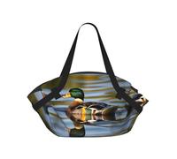 JIUTY mallard duck 37'' Convertible Round Picnic Blanket Bag, 2-in-1 Portable Printed Camping Mat with Shoulder Straps