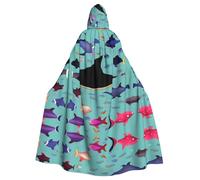 JIUTY Manta Ray And Fish Printing Masquerade,Adult Economic Hooded Cloak 57.8 Inches Long, Perfect For Halloween Parties,Dances