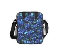 JIUTY Many Blue Roses Print Clear Lunch Sack See Through PVC Bag with Crossbody Strap Top Handles Clean Utility