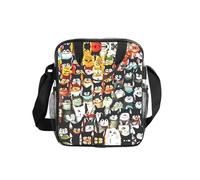 JIUTY Many Cartoon Cat Print Clear Lunch Sack See Through PVC Bag with Crossbody Strap Top Handles Clean Utility