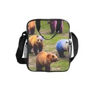 JIUTY Many Colorful Bears Print Clear Lunch Sack See Through PVC Bag with Crossbody Strap Top Handles Clean Utility