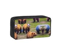 JIUTY Many Colorful Bears Printed Stationery Organizer Large Pencil Bag Smooth Zip Polyester Pouch for Teens School Work Trips