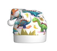 JIUTY Many Colorful Cartoon Dinosaurs Printing Unisex Santa Hat For Christmas Headwear Thicken Xmas Hats Stage Halloween Community