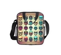 JIUTY Many Cool Retro Skull Head Graphics Print Clear Lunch Sack See Through PVC Bag with Crossbody Strap Top Handles Clean Utility