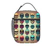 JIUTY Many Cool Retro Skull Head Graphics Print Thermal Lunch Tote, Insulated Lunch Bag, Portable Cooler Bag with Secure Closure Carry