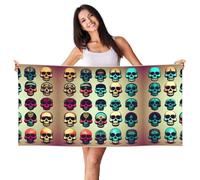 JIUTY Many Cool Retro Skull Head Graphics Printing 1 Pcs Peach Skin Velvet Quick Dry Lightweight Print Beach Towel For Beach,Gym,Outdoor,Indoor