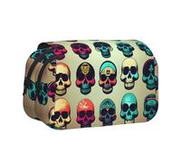 JIUTY Many Cool Retro Skull Head Graphics Printing Large Capacity Pen Pencil Case,Kids Stationery Bag with Double Layers for School,Office,College
