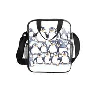 JIUTY Many Cute Baby Penguins Sketch Print Clear Lunch Sack See Through PVC Bag with Crossbody Strap Top Handles Clean Utility