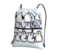 JIUTY many Cute Baby Penguins Sketch Print Zipper Closure Backpack, Drawstring Shoulder Bag, Compact Light for Workout and Sessions