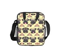JIUTY Many Cute Pug Print Clear Lunch Sack See Through PVC Bag with Crossbody Strap Top Handles Clean Utility