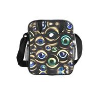 JIUTY Many Evil Eyes Print Clear Lunch Sack See Through PVC Bag with Crossbody Strap Top Handles Clean Utility