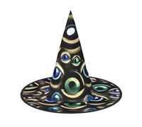 JIUTY Many Evil Eyes Printing 2 Piece Cosplay Witch Cap Halloween Parties Hat, Witch Costume Accessory For Halloween Party