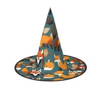 JIUTY Many Foxes Print Printing 2 Piece Cosplay Witch Cap Halloween Parties Hat, Witch Costume Accessory For Halloween Party