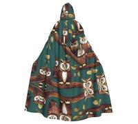 JIUTY Many Owls On Tree Branches Printing Masquerade,Adult Economic Hooded Cloak 57.8 Inches Long, Perfect For Halloween Parties,Dances