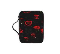 JIUTY Many Red Rose Black Background Printed Bible Tote Bag with Sturdy Handle Protective Carrying Case for Church Worship & Pilgrimage