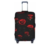 JIUTY Many Red Rose Black Background Printing Large Suitcase Cover, Stretchable Suitcase Cover with Double-Sided Print, Keeps Luggage Closed