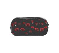 JIUTY Many Red Rose Black Background Stylish Clear Pen Case with Smooth Zipper, Multi-Purpose Stationery Bag for School & Office