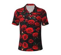 JIUTY Many Red Rose Men's Polo Shirts Short Sleeve Golf Shirt for Weekend Getaways, Beach Trips