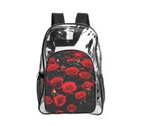 JIUTY Many Red Rose Print Clear Security Backpack Pvc School Bookbag Travel Front Pocket Side Mesh Modern Utility
