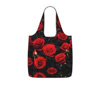 JIUTY Many Red Rose Print Foldaway Reusable Shopping Carrier 25l Polyester Tote Grocery Travel Weekend Bag Gift Pick