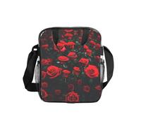 JIUTY Many Red Rose Print Print Clear Lunch Sack See Through PVC Bag with Crossbody Strap Top Handles Clean Utility