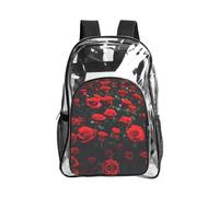 JIUTY Many Red Rose Print Print Clear Security Backpack Pvc School Bookbag Travel Front Pocket Side Mesh Modern Utility