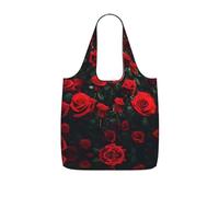 JIUTY Many Red Rose Print Print Foldaway Reusable Shopping Carrier 25l Polyester Tote Grocery Travel Weekend Bag Gift Pick