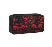 JIUTY Many red Rose Print Printed Stationery Organizer Large Pencil Bag Smooth Zip Polyester Pouch for Teens School Work Trips