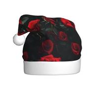 JIUTY Many Red Rose Print Printing Unisex Santa Hat For Christmas Headwear Thicken Xmas Hats Stage Halloween Community