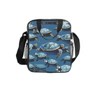JIUTY Many Sea Turtle-Blue Print Clear Lunch Sack See Through PVC Bag with Crossbody Strap Top Handles Clean Utility