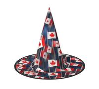 JIUTY Many Small Canadian Flags Printing 2 Piece Cosplay Witch Cap Halloween Parties Hat, Witch Costume Accessory For Halloween Party