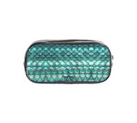 JIUTY Mermaid Teal Fish Scale Stylish Clear Pen Case with Smooth Zipper, Multi-Purpose Stationery Bag for School & Office