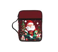 JIUTY Merry Christmas Santa Claus Gift Printed Bible Tote Bag with Sturdy Handle Protective Carrying Case for Church Worship & Pilgrimage