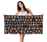 JIUTY Mexican Colourful Skull Printing 1 Pcs Peach Skin Velvet Quick Dry Lightweight Print Beach Towel For Beach,Gym,Outdoor,Indoor