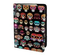 JIUTY Mexican Colourful Skull Printing Passport Holder for Women Men,Cowhide Passport Travel Wallet, Travel Document Cover Accessories