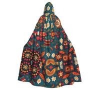 JIUTY Mexican Folk Boho Printing Masquerade,Adult Economic Hooded Cloak 57.8 Inches Long, Perfect For Halloween Parties,Dances