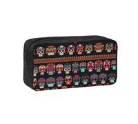 JIUTY Mexican Skull Print Printed Stationery Organizer Large Pencil Bag Smooth Zip Polyester Pouch for Teens School Work Trips