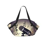 JIUTY Microphone with Music Note 37'' Convertible Round Picnic Blanket Bag, 2-in-1 Portable Printed Camping Mat with Shoulder Straps