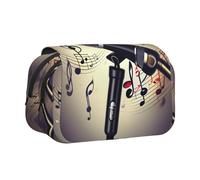 JIUTY Microphone with Music Note Printing Large Capacity Pen Pencil Case,Kids Stationery Bag with Double Layers for School,Office,College